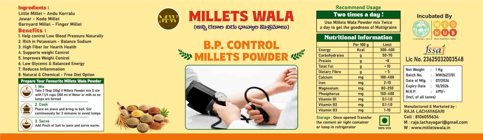 Blood Pressure Control Millet Powder – ₹499/kg