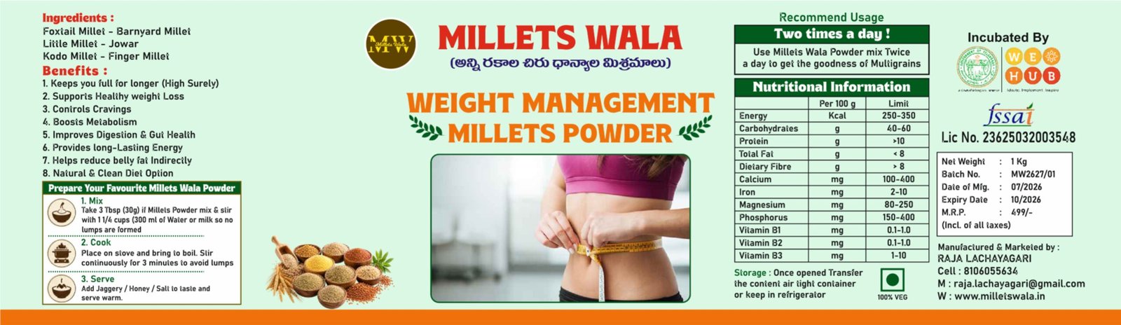 Weight Management (Loss & Gain) Millet Powder – ₹499/kg
